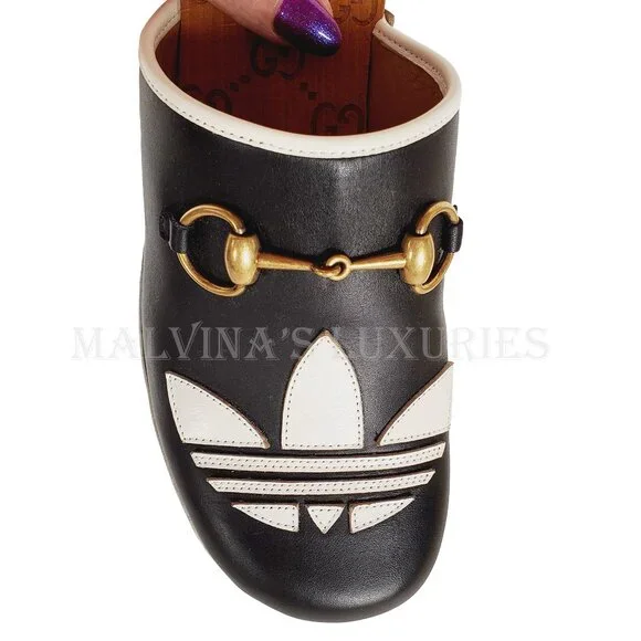 GUCCI SHOES ADIDAS X TREFOIL LEATHER HORSEBIT CLOG MULES  sz 37 7 - Picture 11 of 16